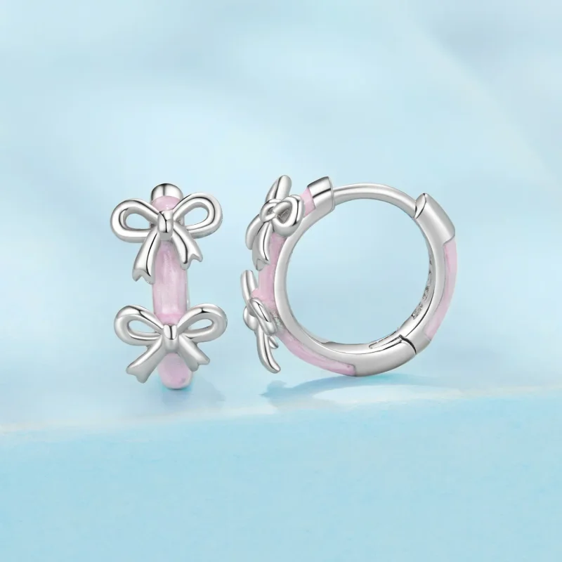 (zdjęcie do) Pandora Style 925 Srebro Próbowane Platyną Różowa Kokardka Kolczyki z Emalią - S - Wyświetl 2