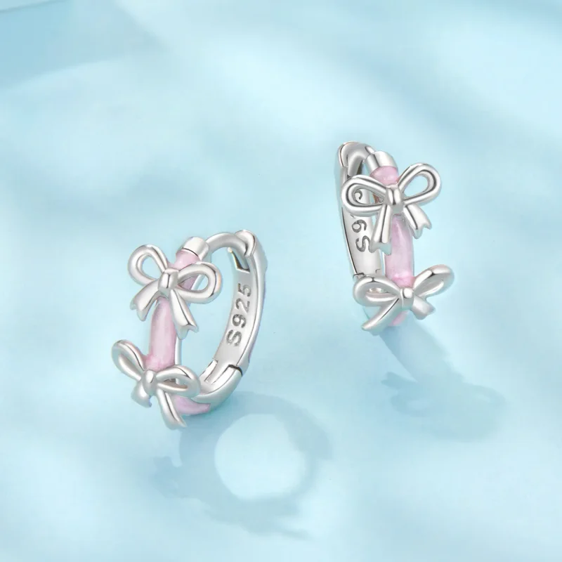 (zdjęcie do) Pandora Style 925 Srebro Próbowane Platyną Różowa Kokardka Kolczyki z Emalią - S - Wyświetl 3