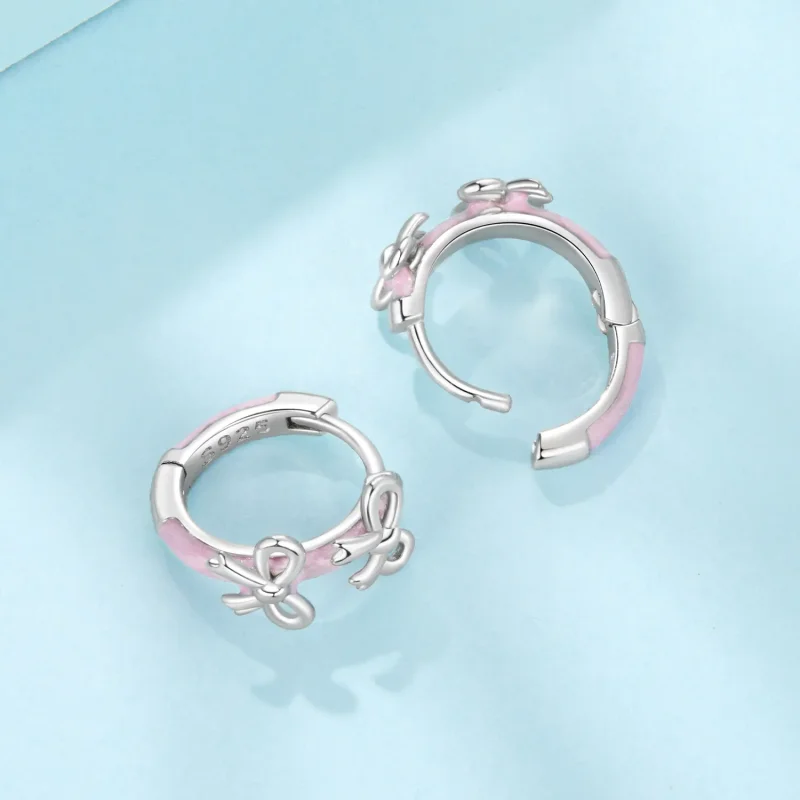 (zdjęcie do) Pandora Style 925 Srebro Próbowane Platyną Różowa Kokardka Kolczyki z Emalią - S - Wyświetl 4
