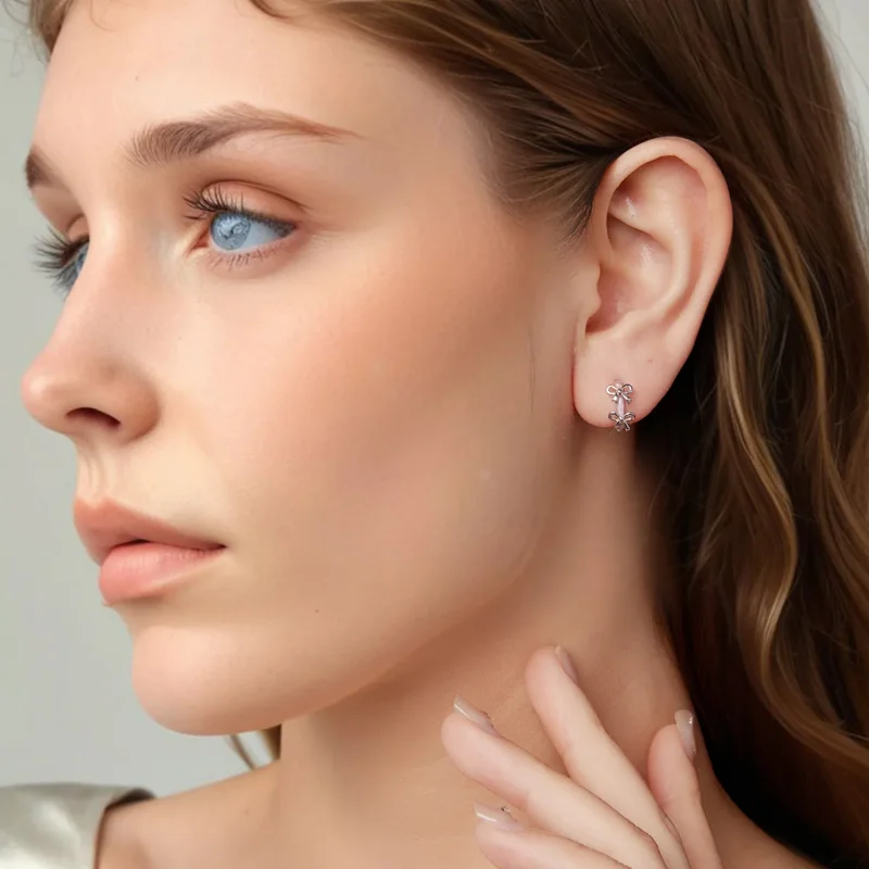 (zdjęcie do) Pandora Style 925 Srebro Próbowane Platyną Różowa Kokardka Kolczyki z Emalią - S - Wyświetl 7