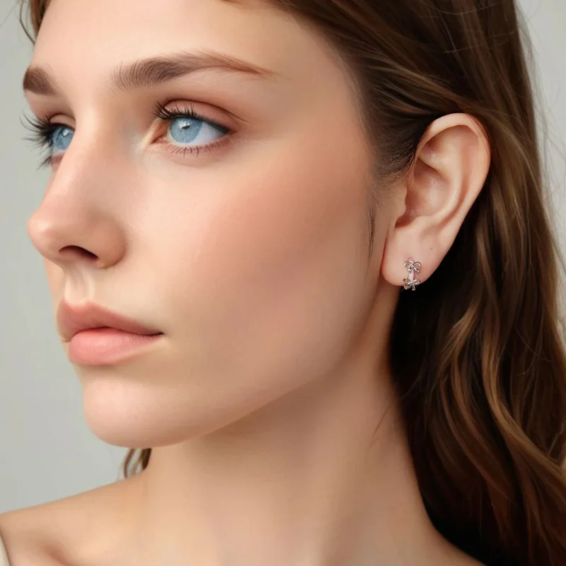 (zdjęcie do) Pandora Style 925 Srebro Próbowane Platyną Różowa Kokardka Kolczyki z Emalią - S - Wyświetl 8