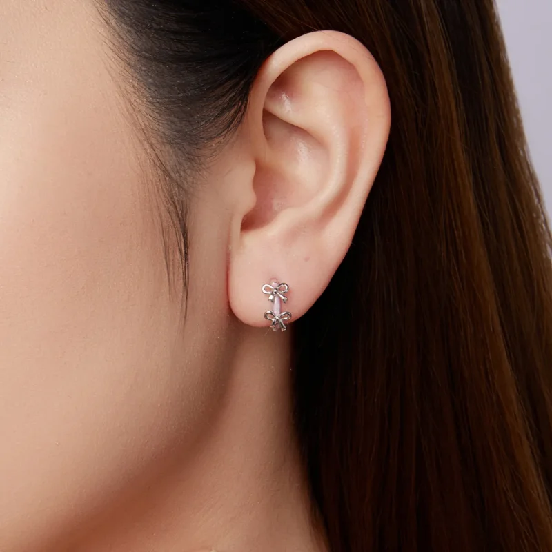 (zdjęcie do) Pandora Style 925 Srebro Próbowane Platyną Różowa Kokardka Kolczyki z Emalią - S - Wyświetl 10