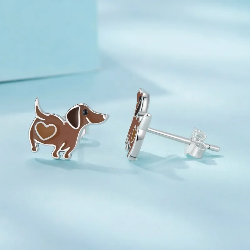 (zdjęcie do) Pandora Style 925 Srebrne Kolczyki Wkrętki z Jamnikiem z Emalią i Oksydacją - SC - Wyświetl 4