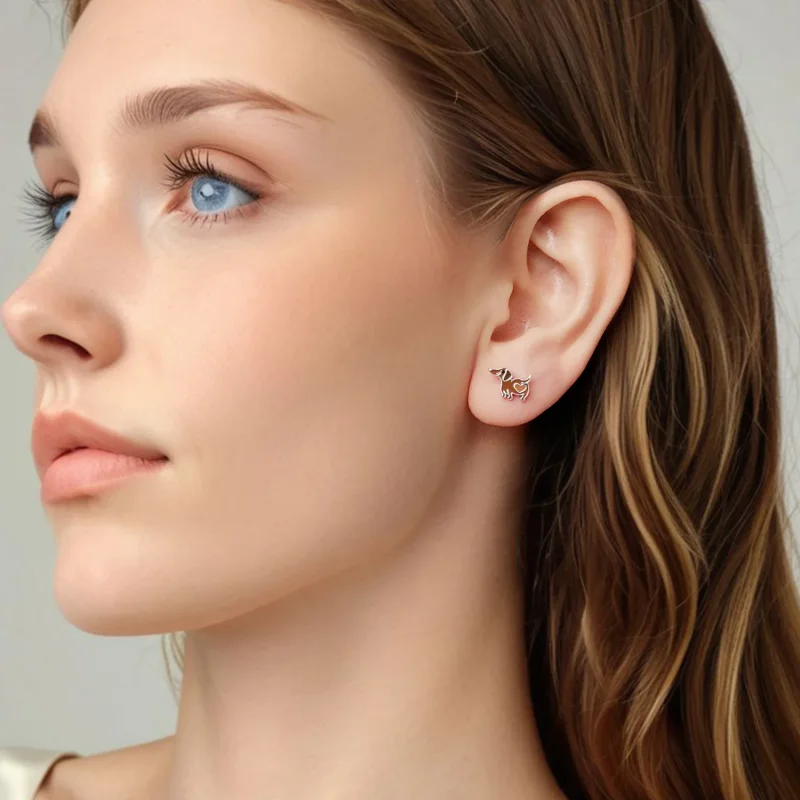 (zdjęcie do) Pandora Style 925 Srebrne Kolczyki Wkrętki z Jamnikiem z Emalią i Oksydacją - SC - Wyświetl 7