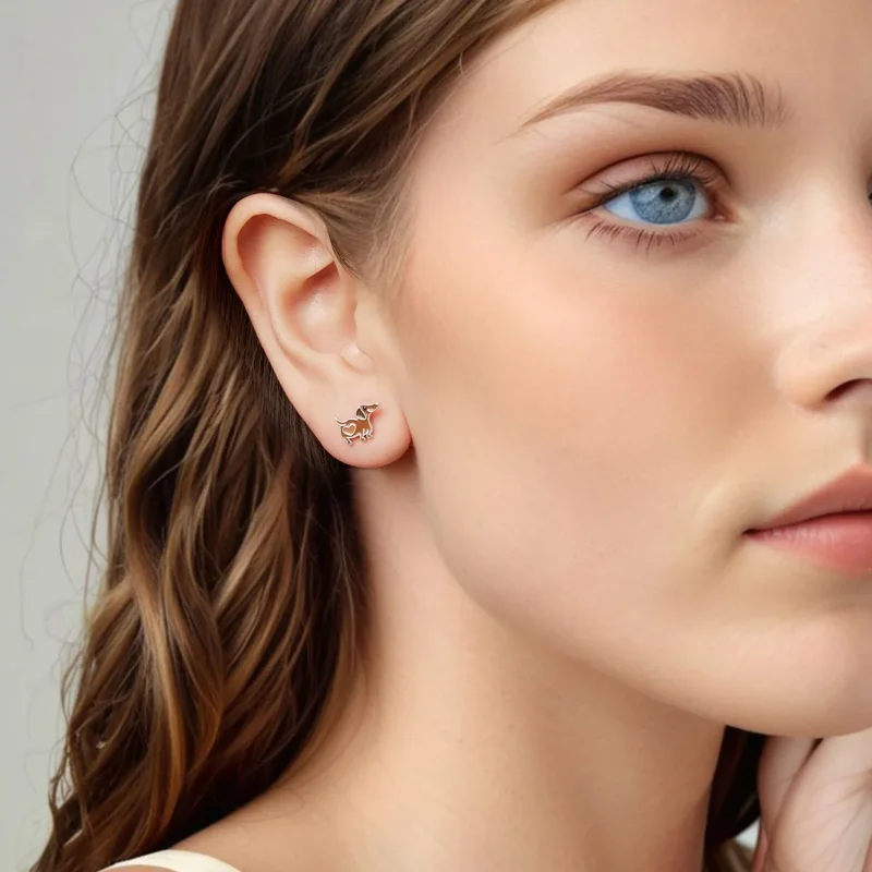 (zdjęcie do) Pandora Style 925 Srebrne Kolczyki Wkrętki z Jamnikiem z Emalią i Oksydacją - SC - Wyświetl 8