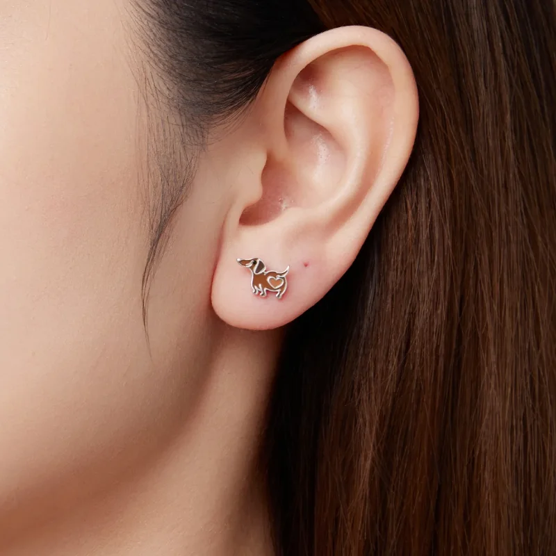 (zdjęcie do) Pandora Style 925 Srebrne Kolczyki Wkrętki z Jamnikiem z Emalią i Oksydacją - SC - Wyświetl 9