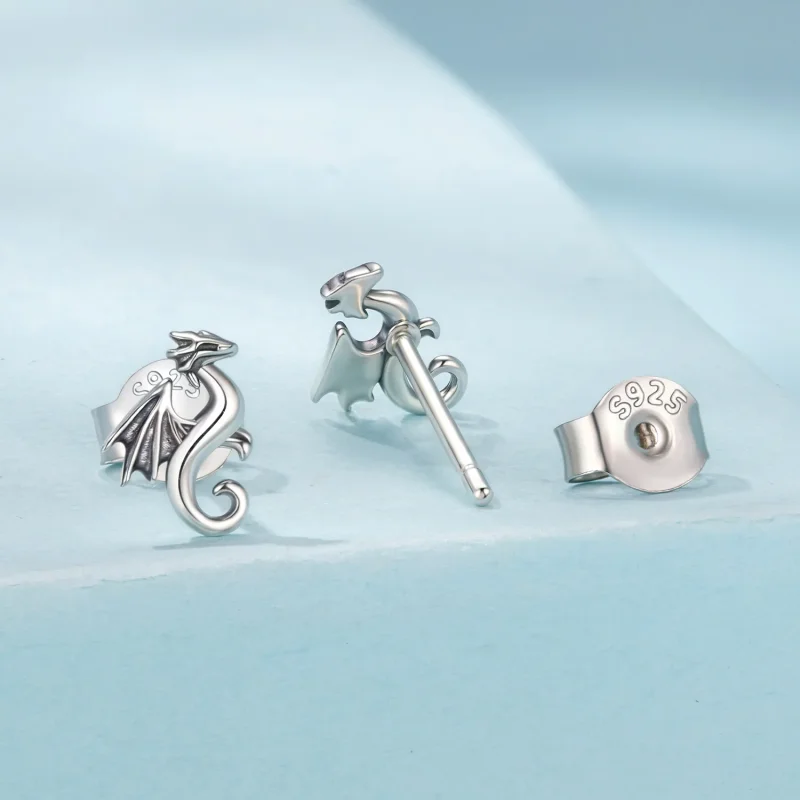 (zdjęcie do) Pandora Style 925 Srebro Próby 925 Oksydowane Mini Kolczyki z Motywem Smoka - SC - Wyświetl 2