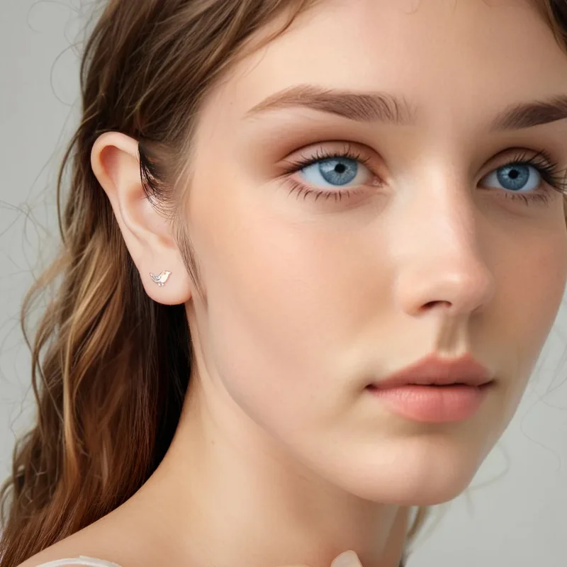 (zdjęcie do) Pandora Style 925 Srebrne Kolczyki Słupki z Ptaszkiem z Platerowaniem Platyną i - Wyświetl 8