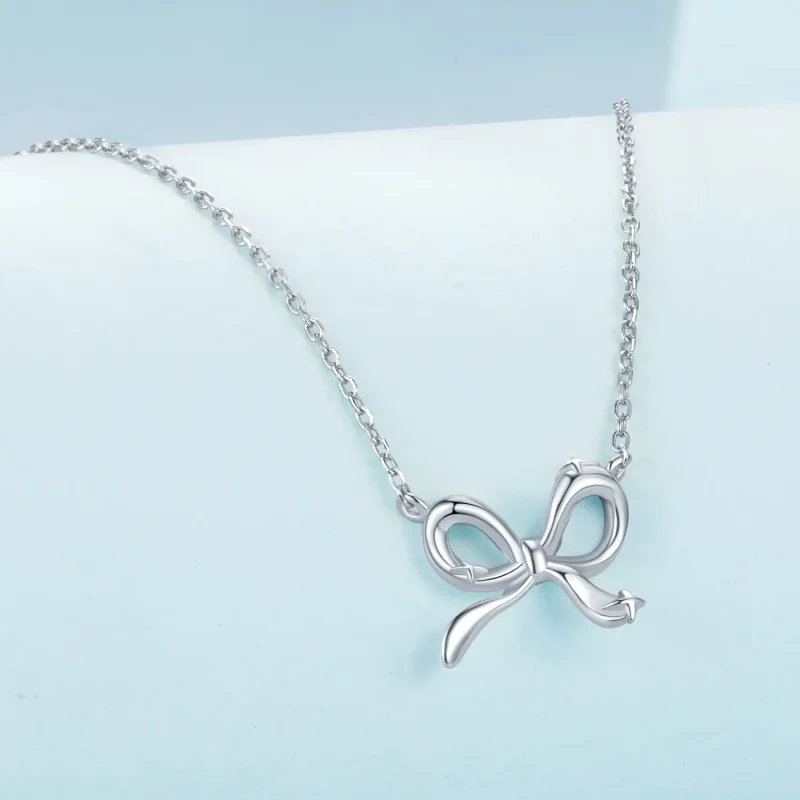 (zdjęcie do) Pandora Style Bowknot Pendant Necklace - 925 Srebro z Platerowane Platyną - SCN5 - Wyświetl 2
