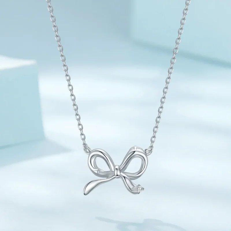 (zdjęcie do) Pandora Style Bowknot Pendant Necklace - 925 Srebro z Platerowane Platyną - SCN5 - Wyświetl 3