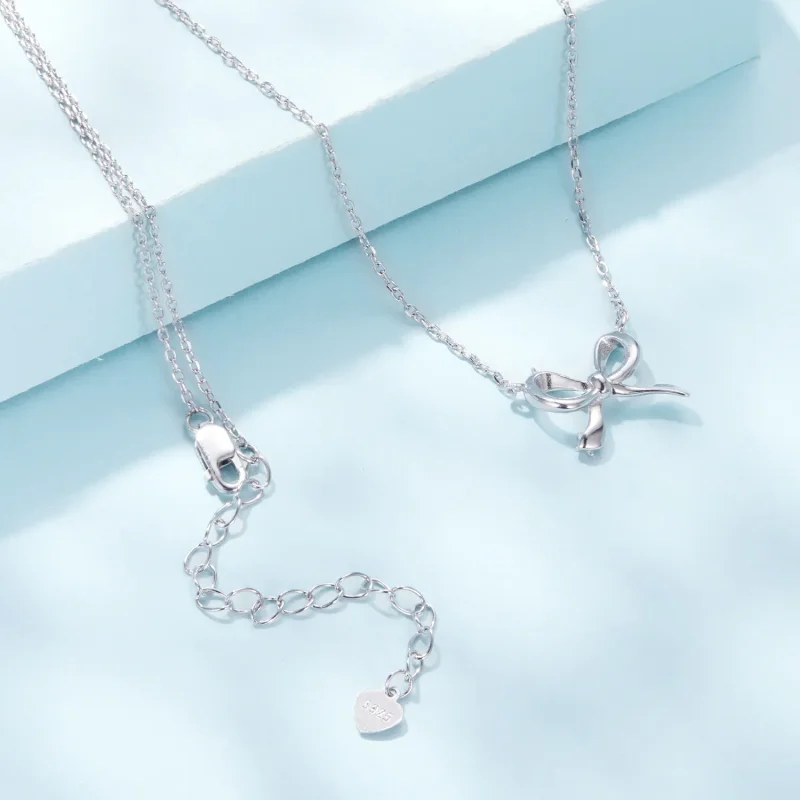 (zdjęcie do) Pandora Style Bowknot Pendant Necklace - 925 Srebro z Platerowane Platyną - SCN5 - Wyświetl 4