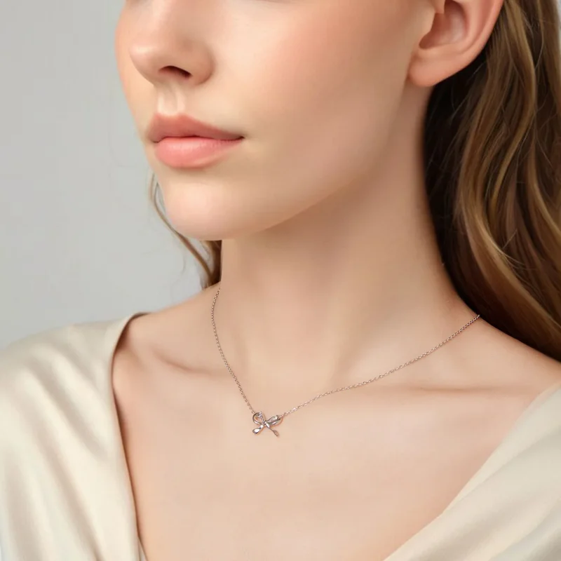 (zdjęcie do) Pandora Style Bowknot Pendant Necklace - 925 Srebro z Platerowane Platyną - SCN5 - Wyświetl 5