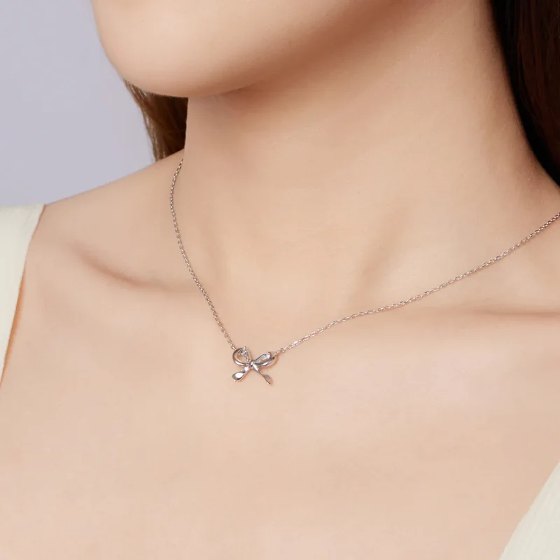 (zdjęcie do) Pandora Style Bowknot Pendant Necklace - 925 Srebro z Platerowane Platyną - SCN5 - Wyświetl 7