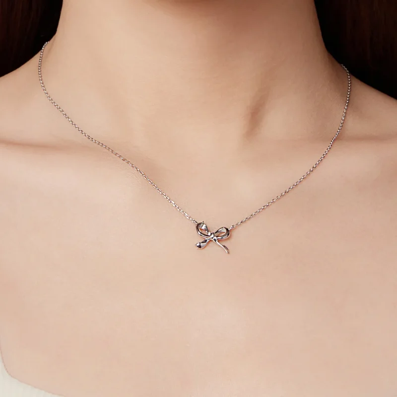 (zdjęcie do) Pandora Style Bowknot Pendant Necklace - 925 Srebro z Platerowane Platyną - SCN5 - Wyświetl 8