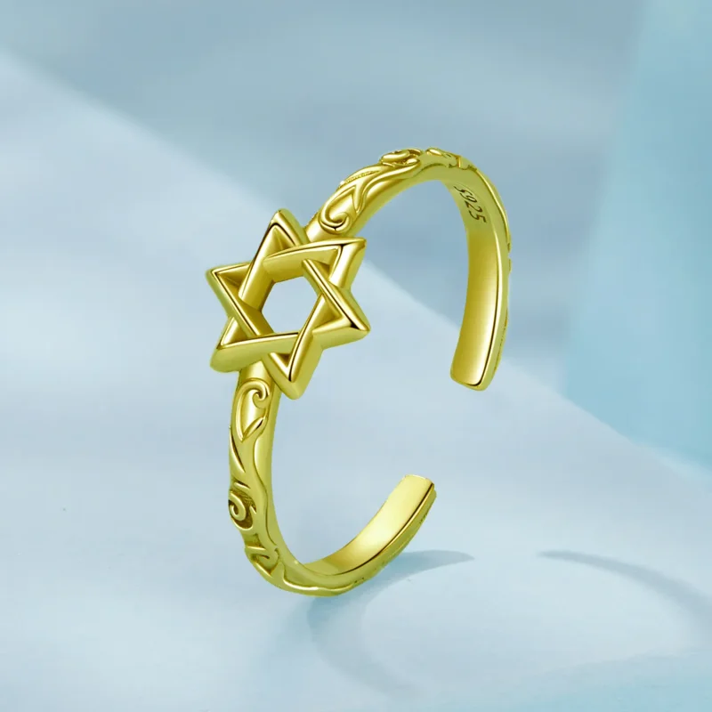 (zdjęcie do) Pandora Style Hexagram Otwarcie Pierścionka - 925 Srebro Próby z Pozłacaniem - S - Wyświetl 2