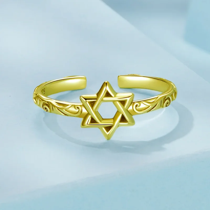 (zdjęcie do) Pandora Style Hexagram Otwarcie Pierścionka - 925 Srebro Próby z Pozłacaniem - S - Wyświetl 3