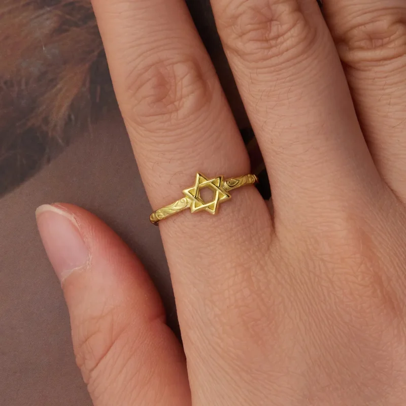 (zdjęcie do) Pandora Style Hexagram Otwarcie Pierścionka - 925 Srebro Próby z Pozłacaniem - S - Wyświetl 4