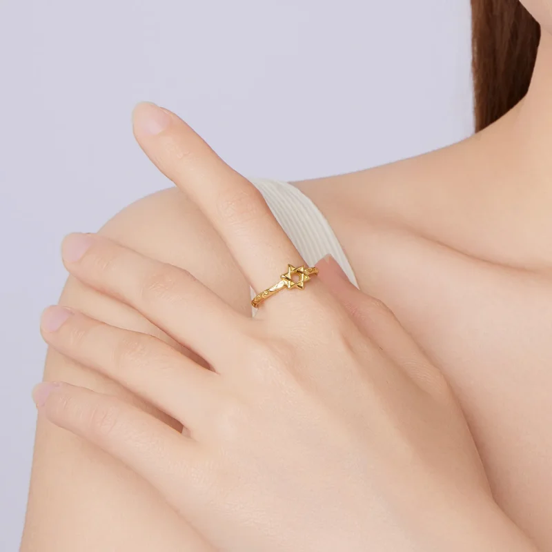 (zdjęcie do) Pandora Style Hexagram Otwarcie Pierścionka - 925 Srebro Próby z Pozłacaniem - S - Wyświetl 8