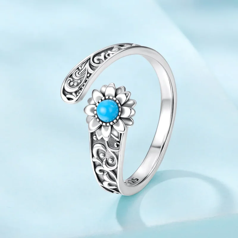 (zdjęcie do) Pandora Style 925 Srebrna Pierścionek Słonecznikowy z Turkusem - Vintage Regulow - Wyświetl 2