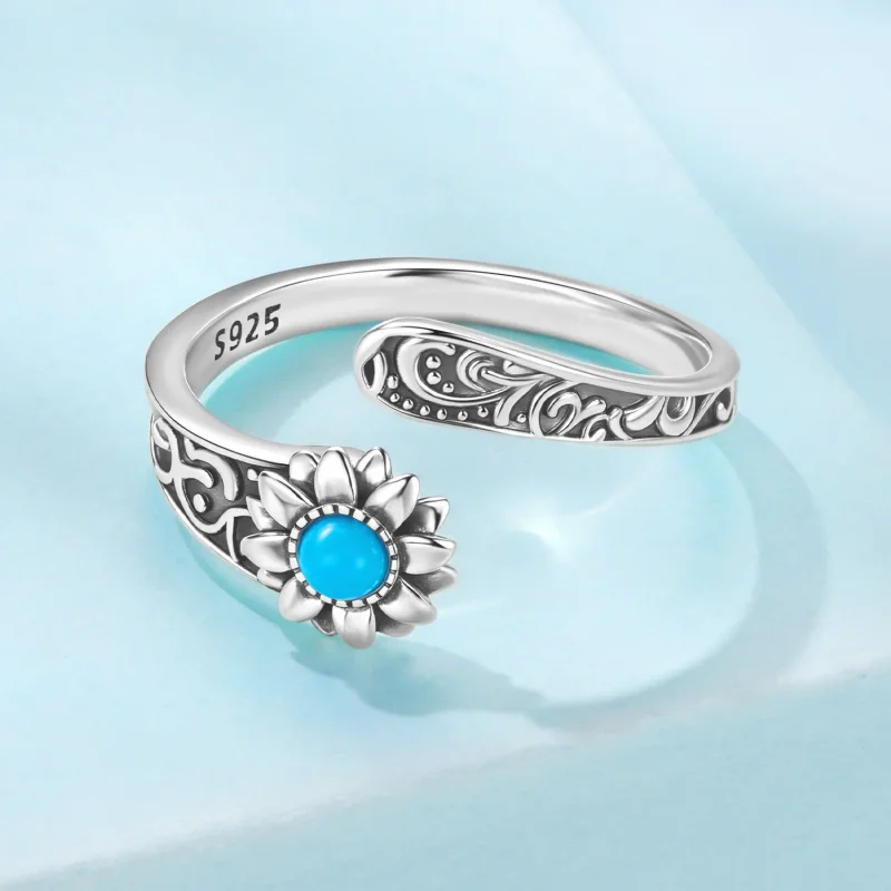 (zdjęcie do) Pandora Style 925 Srebrna Pierścionek Słonecznikowy z Turkusem - Vintage Regulow - Wyświetl 3