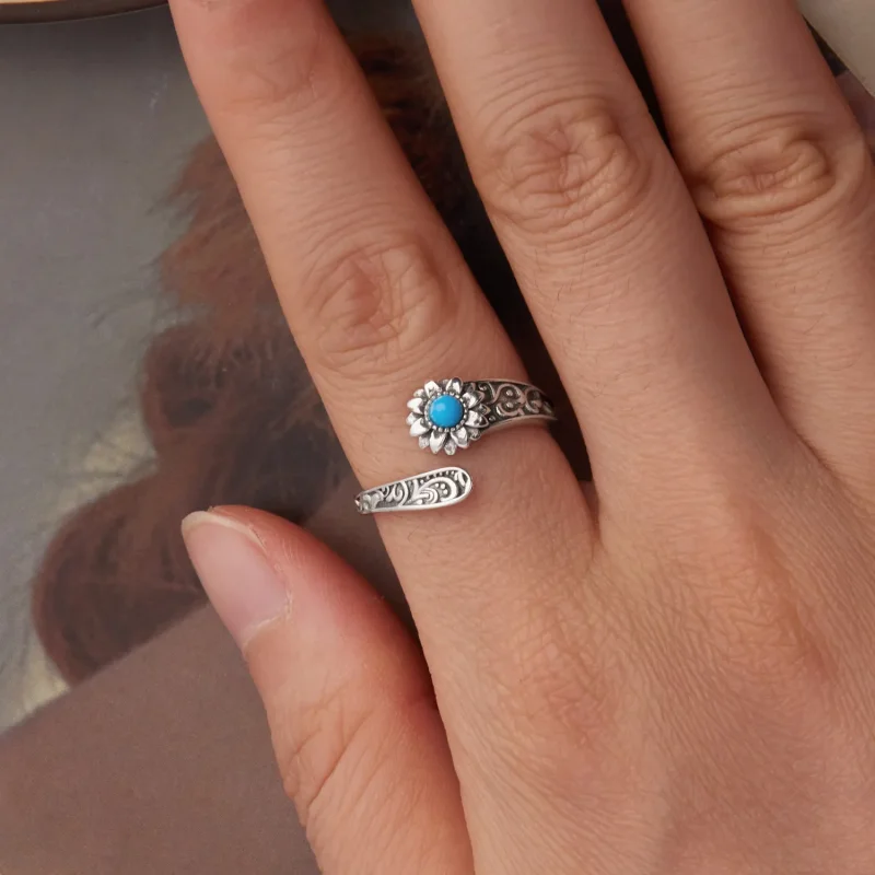 (zdjęcie do) Pandora Style 925 Srebrna Pierścionek Słonecznikowy z Turkusem - Vintage Regulow - Wyświetl 4