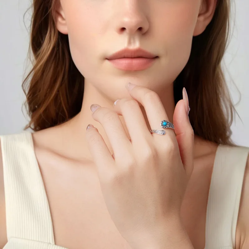 (zdjęcie do) Pandora Style 925 Srebrna Pierścionek Słonecznikowy z Turkusem - Vintage Regulow - Wyświetl 6