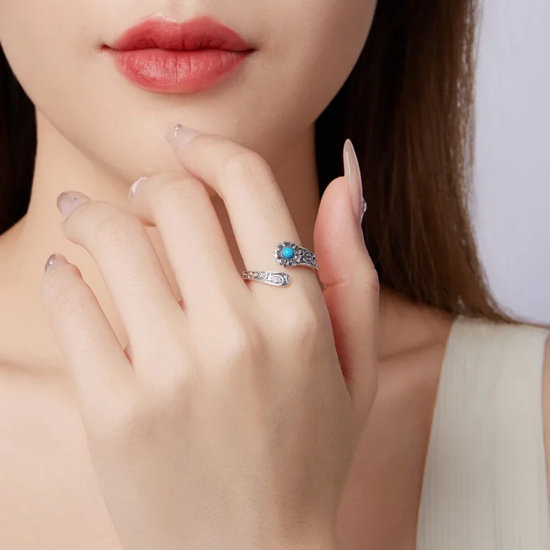 (zdjęcie do) Pandora Style 925 Srebrna Pierścionek Słonecznikowy z Turkusem - Vintage Regulow - Wyświetl 8