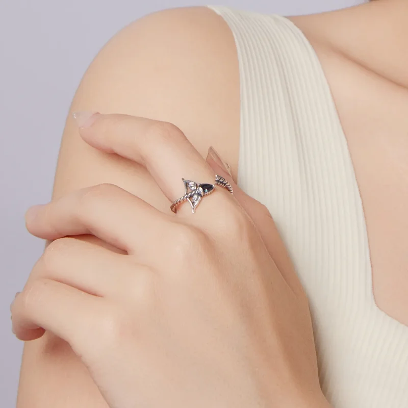 (zdjęcie do) Pandora Style 925 Srebrna Pierścionek Otwarty Strzelec ze Szkłem i Oksydacją - S - Wyświetl 9
