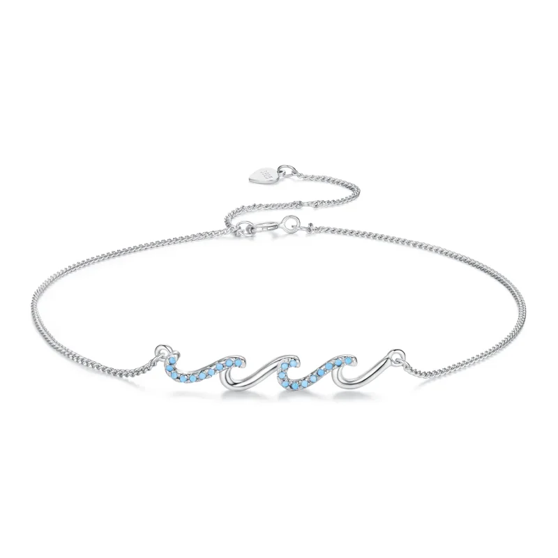 (zdjęcie do) Pandora Style 925 Srebrna Bransoletka Na Kostkę W Formie Fali - Platerowana Platyną, Zirconia Regulowana - SCT031