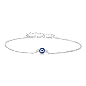 (zdjęcie do) Pandora Style 925 Srebrna Bransoletka Na Kostkę z Niebieskim Okiem Przeciw Złu - Platerowana Platyną, Regulowana - SCT032-A