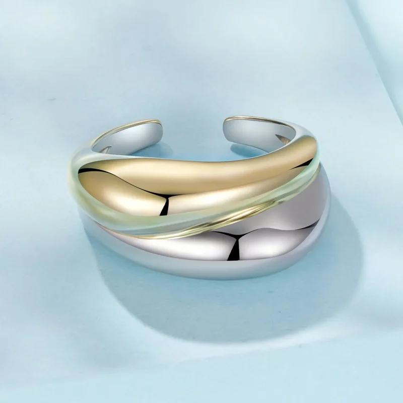 (zdjęcie do) Pandora Style Pierścień Dwukolorowy - Miedziowany Biały Złoty i Złoty - YIR267-E - Wyświetl 3
