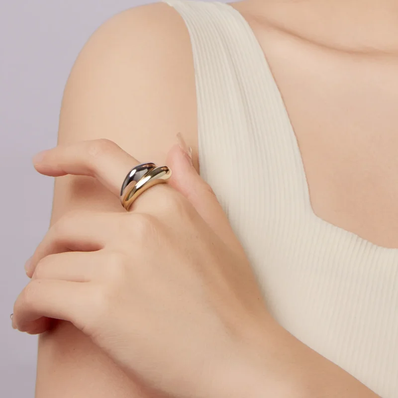(zdjęcie do) Pandora Style Pierścień Dwukolorowy - Miedziowany Biały Złoty i Złoty - YIR267-E - Wyświetl 9