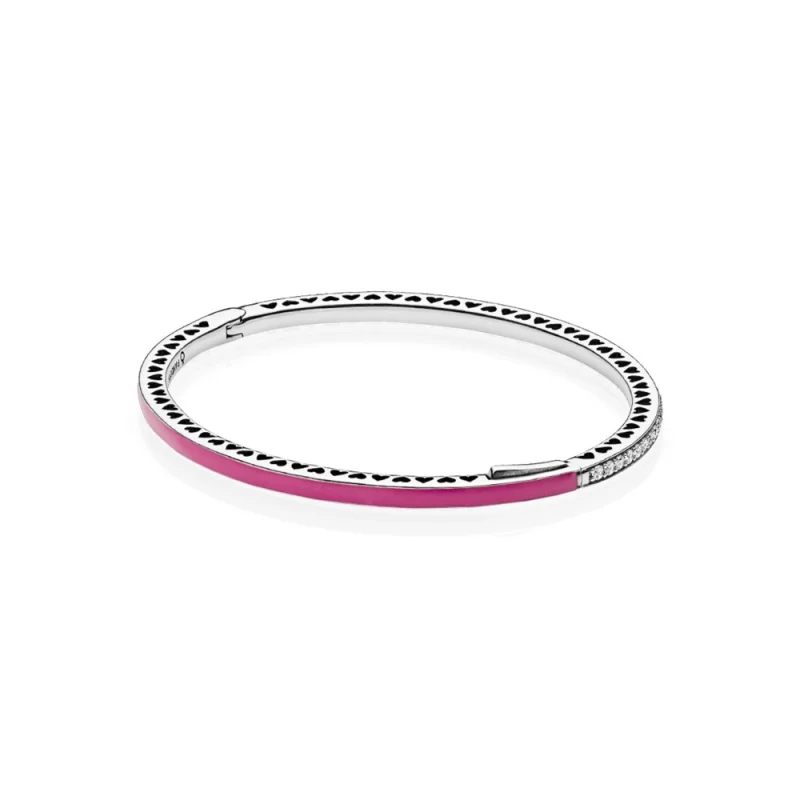 (zdjęcie do) Srebrna bransoletka bangle w kolorze r&oacute;żowym z cyrkoniami sześciennymi | PANDORA