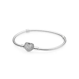 (zdjęcie do) PANDORA Moments Srebrny Bransoletka Z Zapięciem W Kształcie Serca Z Kamieniami Pavé - 590727cz
