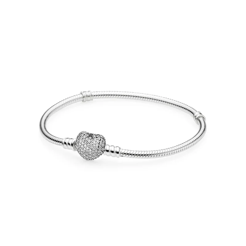 (zdjęcie do) PANDORA Moments Srebrny Bransoletka Z Zapięciem W Kształcie Serca Z Kamieniami Pavé - 590727cz