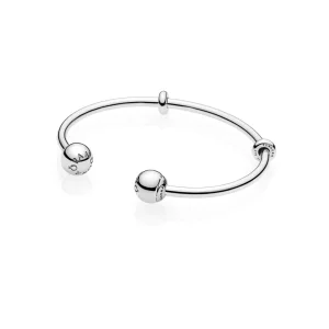 (zdjęcie do) Srebrna otwarta bransoletka bangle Moments, wymienne końcówki - 596477 - Bransoletki PANDORA