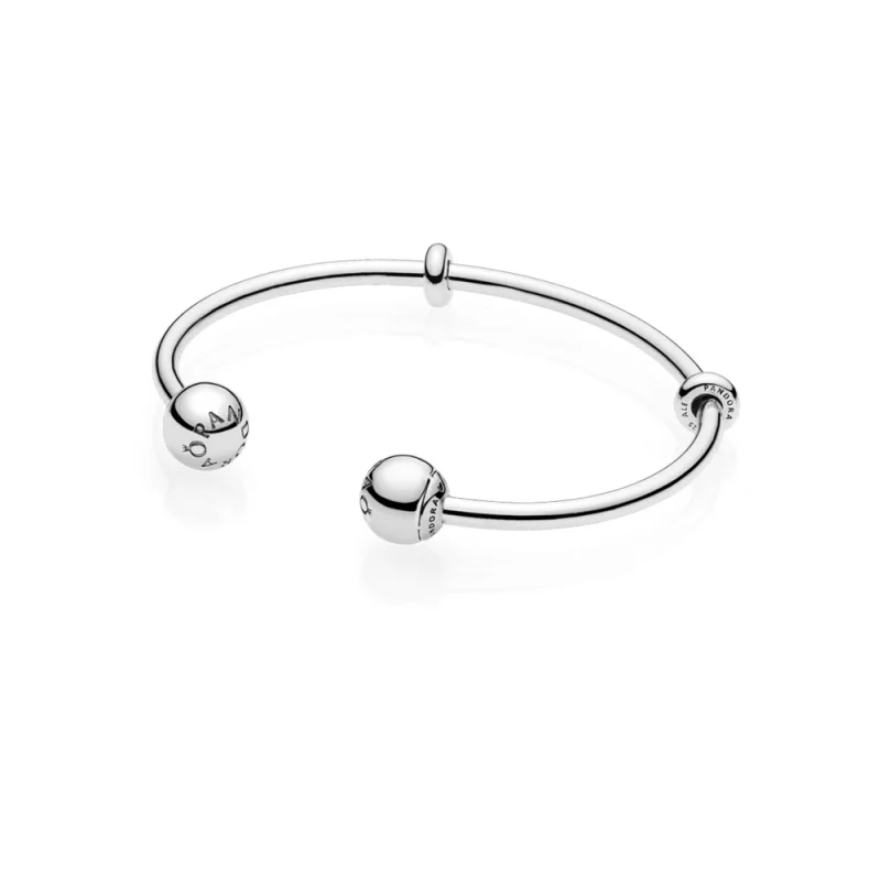 (zdjęcie do) Srebrna otwarta bransoletka bangle Moments, wymienne końcówki - 596477 - Bransoletki PANDORA