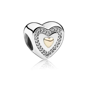 Heart silver charm with 14k heart and cubic zirconia - Pandora PL (zdjęcie do) Heart silver charm with 14k heart and cubic zirconia - Pandora PL