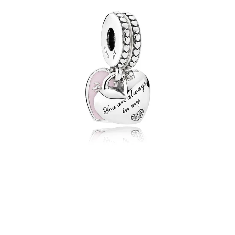 (zdjęcie do) PANDORA Serca Matki i Córki Miękki Różowy Emalia Czysty Dangle - 792072en40