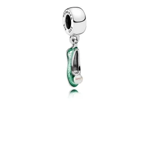 (zdjęcie do) PANDORA Disney Tinker Bell's Shoe White Cultured Pearl & Glittering Green Enamel Charm