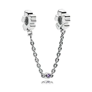 Srebrny Łańcuszek Zabezpieczający, Fioletowy Kryształ - Pandora (zdjęcie do) Srebrny Łańcuszek Zabezpieczający, Fioletowy Kryształ - Pandora