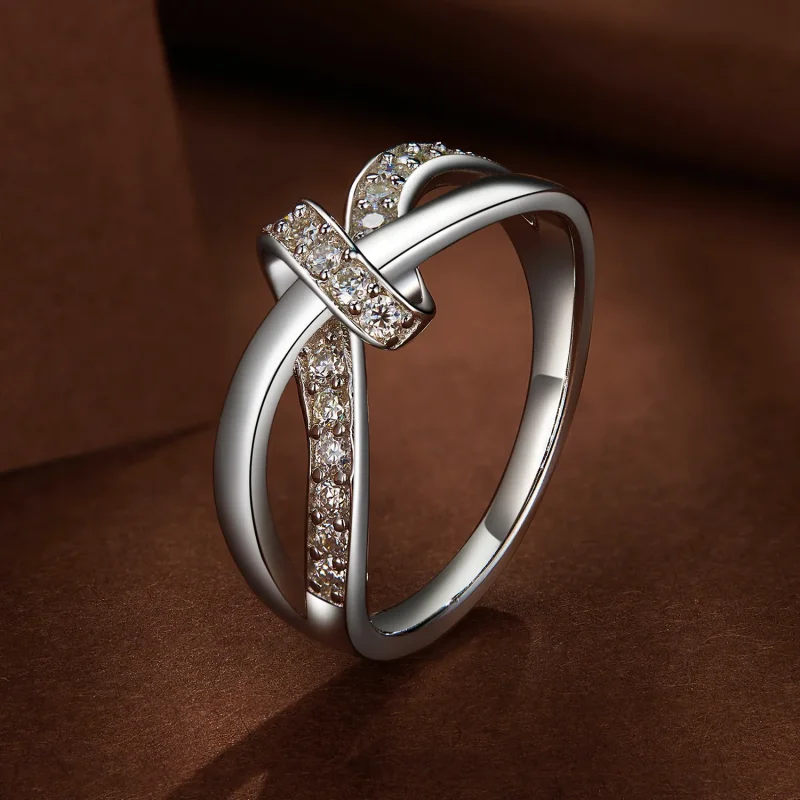 (zdjęcie do) Pandora Style Cross Wound Moissanite Ring - MSR031 - Wyświetl 2