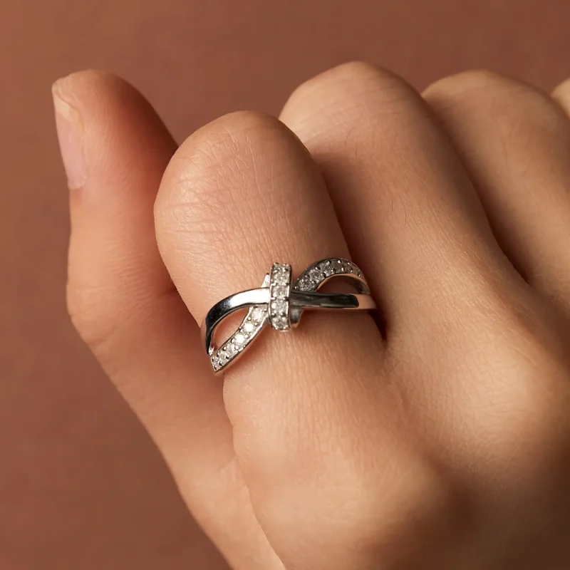 (zdjęcie do) Pandora Style Cross Wound Moissanite Ring - MSR031 - Wyświetl 7