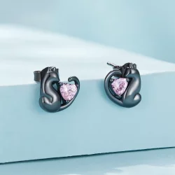 Pandora Style Czarne Kolczyki w kształcie kota - SCE1591-D