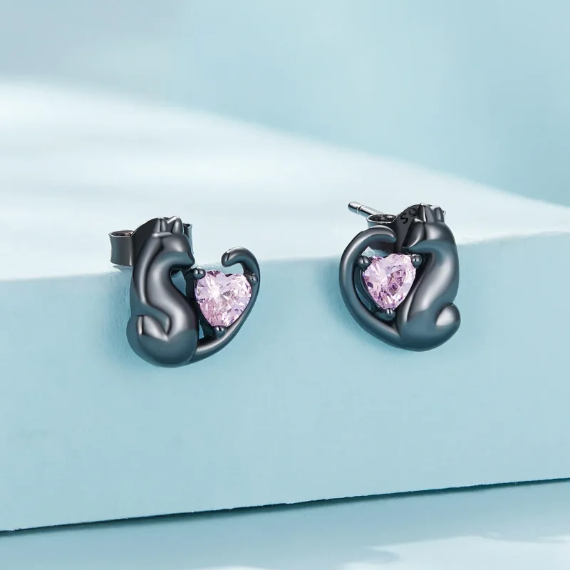 (zdjęcie do) Pandora Style Czarne Kolczyki w kształcie kota - SCE1591-D - Wyświetl 2