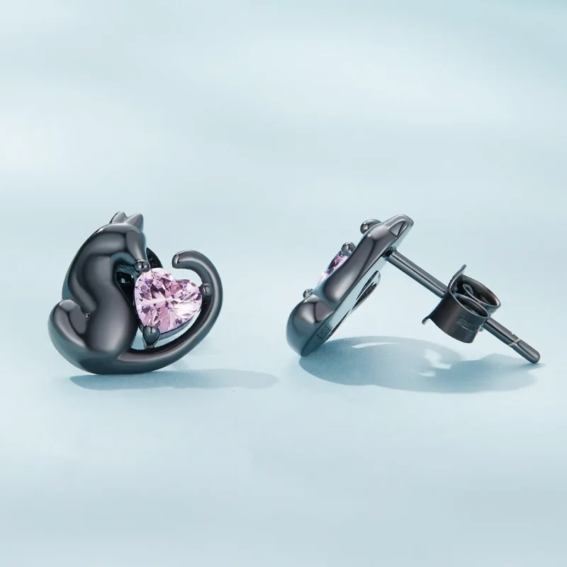 (zdjęcie do) Pandora Style Czarne Kolczyki w kształcie kota - SCE1591-D - Wyświetl 3