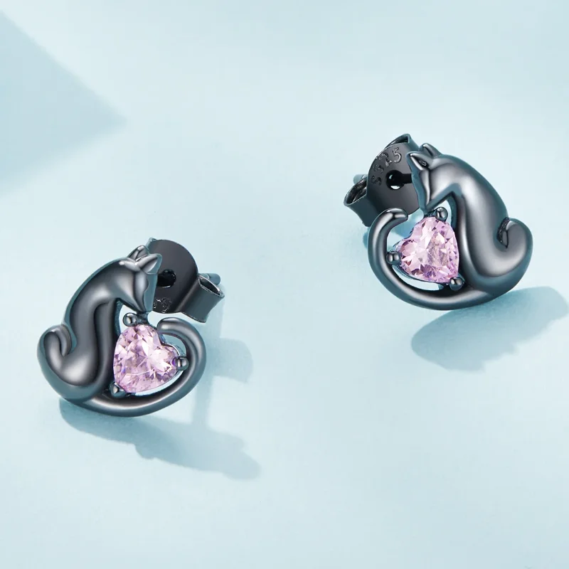 (zdjęcie do) Pandora Style Czarne Kolczyki w kształcie kota - SCE1591-D - Wyświetl 4