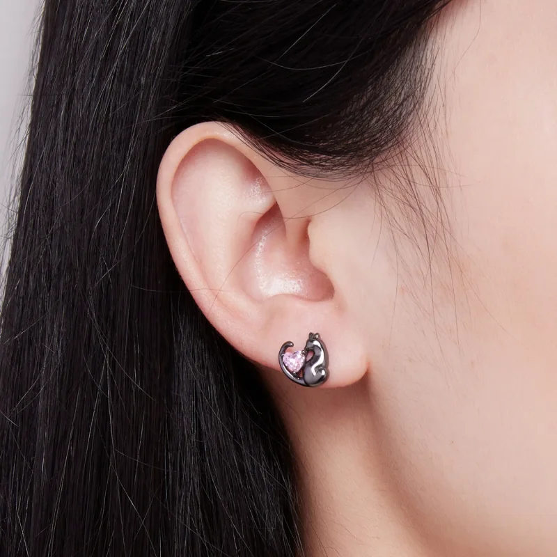 (zdjęcie do) Pandora Style Czarne Kolczyki w kształcie kota - SCE1591-D - Wyświetl 6