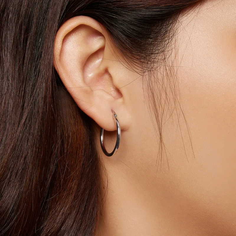 (zdjęcie do) Pandora Style Duże Okrągłe Kolczyki Hoops - SCE1608-L - Wyświetl 4