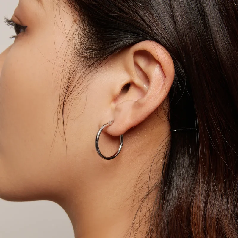 (zdjęcie do) Pandora Style Duże Okrągłe Kolczyki Hoops - SCE1608-L - Wyświetl 5